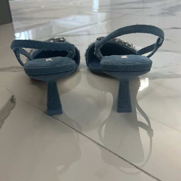 Zara Blue Denim Women's Heels with Crystal Embellishments - Picture 4 of 7